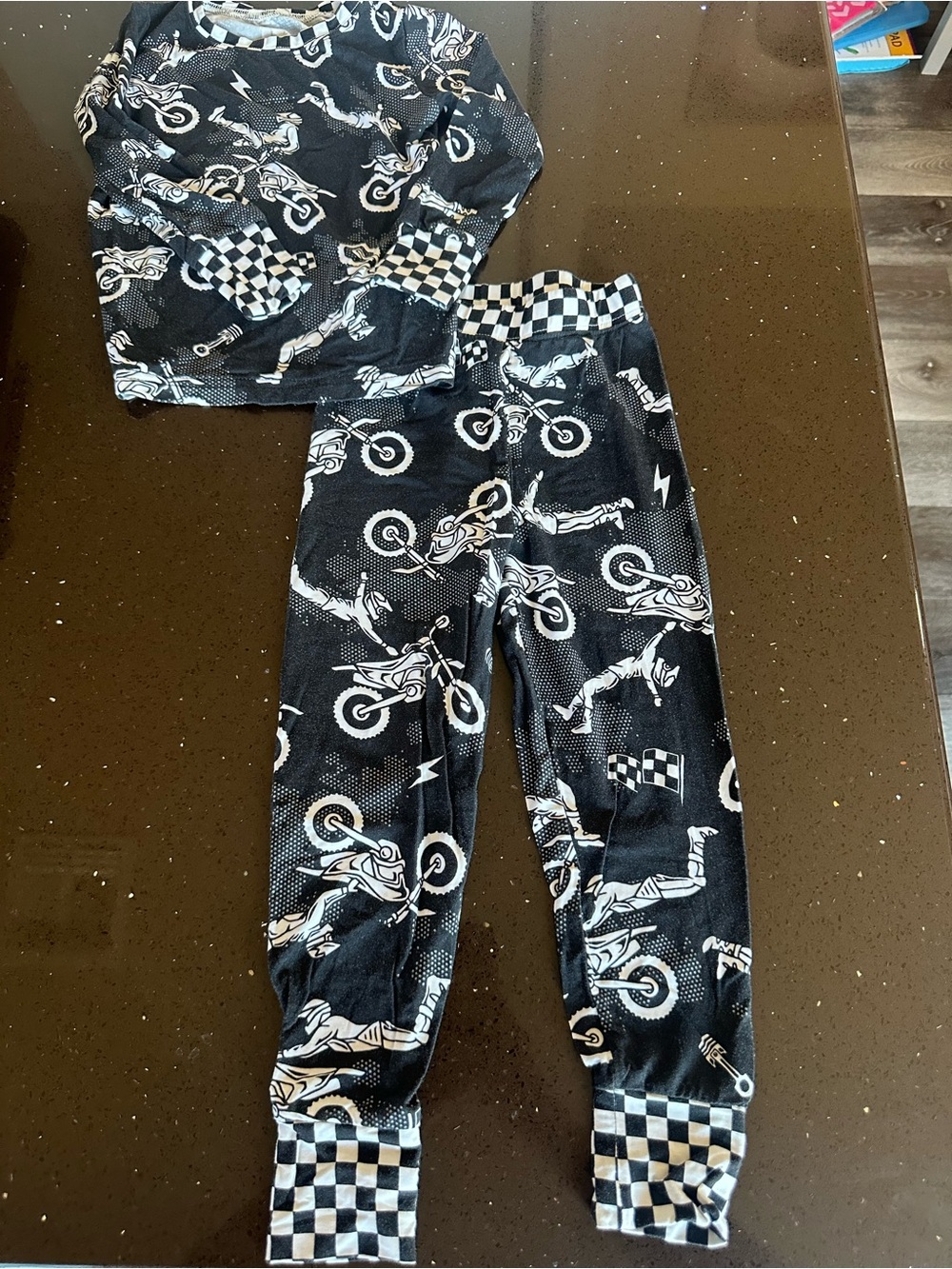 Kids Black Motorcycle Print Pajama Set